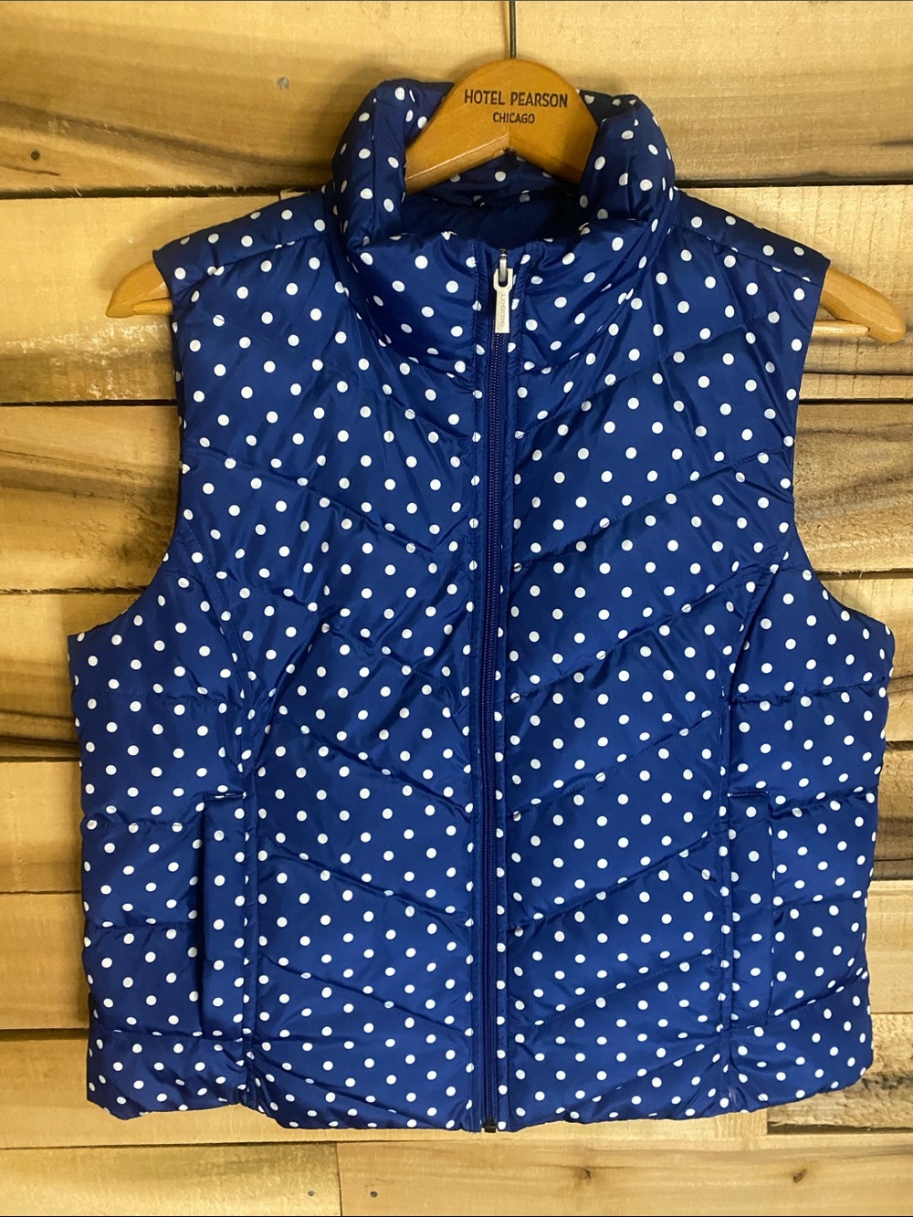 Lands’ End Blue Polka Dot Quilted Puffer Vest size petite medium